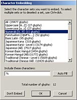 Embedding characters in a dynamic text field.
