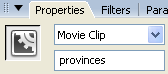 Instance name of a movie clip.