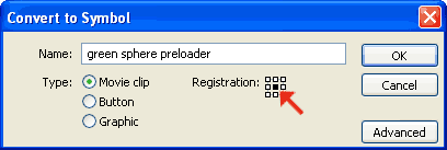 Creating a Movie clip symbol with a central registration point.