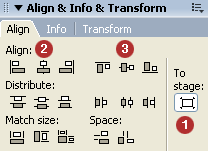 Aligning a symbol in Adobe Flash with the aid of the Align panel.