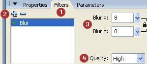 Applying the Blur filter to a Movie clip symbol in Adobe Flash.