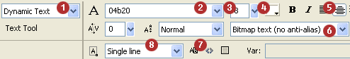 Adjusting the options for the dynamic text field in Adobe Flash.