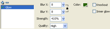 The Glow filter settings in Flash.