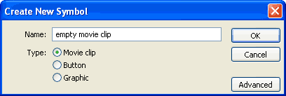 Making a new movie clip symbol in Flash.