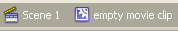 The current working space and timeline as displayed on Adobe Flash interface.