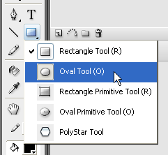 Selecting the Oval tool in Flash CS3.