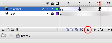 A third keyframe is inserted, in the layer where the ball will be animated.
